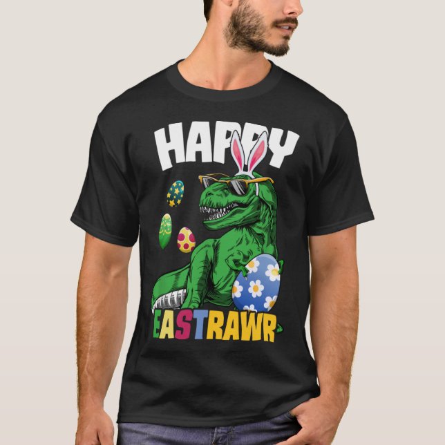Lycklig Eastrawr Rex Dinosaur Påskhare Egg Costu T Shirt (Framsida)
