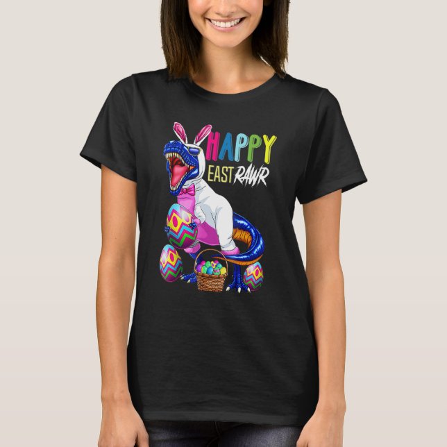 Lycklig Eastrawr Rex Dinosaur Påskhare Egg Costu T Shirt (Framsida)