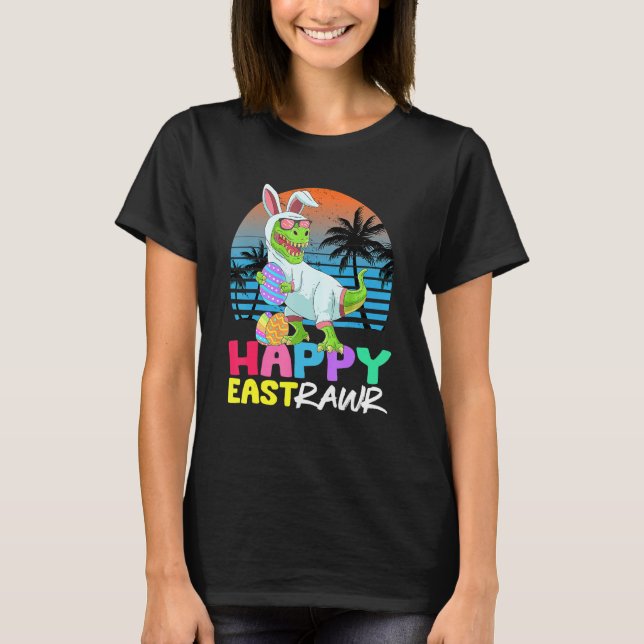 Lycklig Eastrawr Rex Dinosaur Påskhare Egg Kids T Shirt (Framsida)
