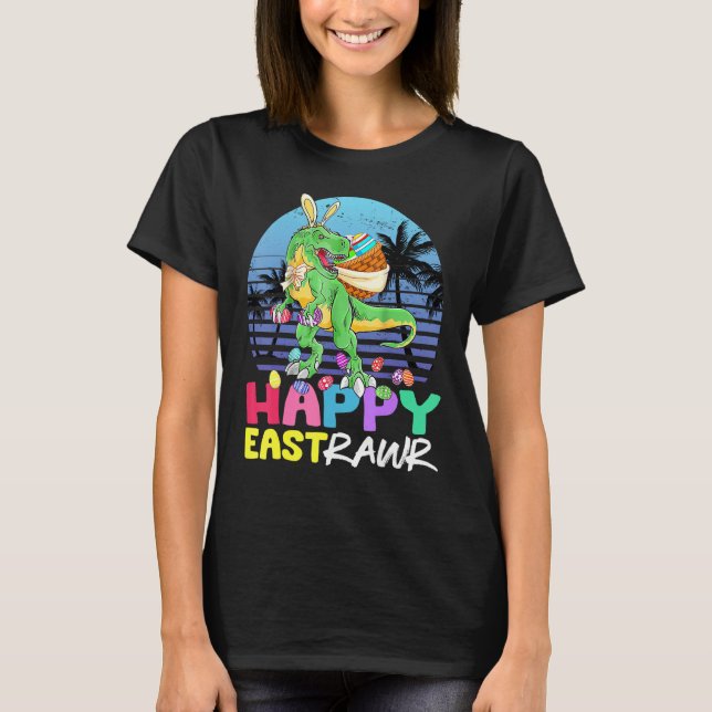 Lycklig Eastrawr Rex Dinosaur Påskhare Egg Kids T Shirt (Framsida)