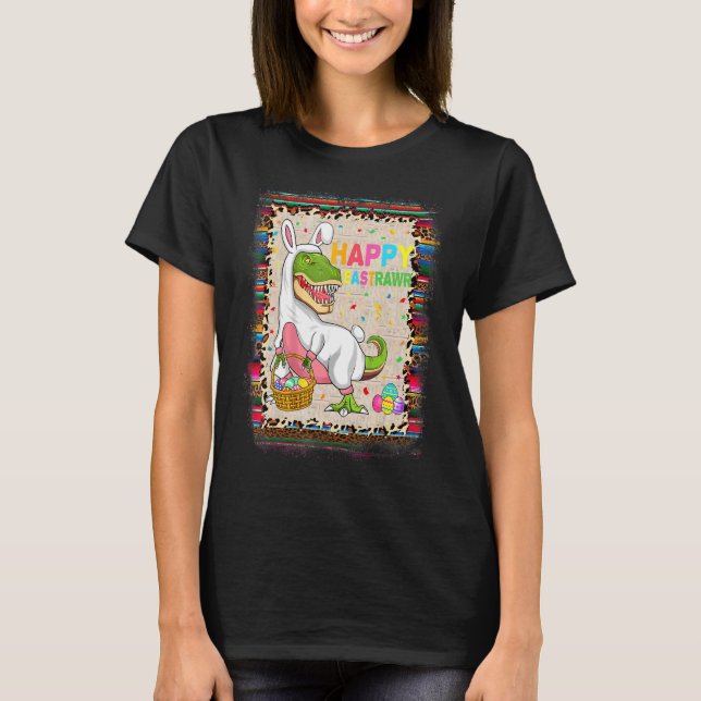 Lycklig Eastrawr Rex Dinosaur Påskhare Egg Leopa T Shirt (Framsida)