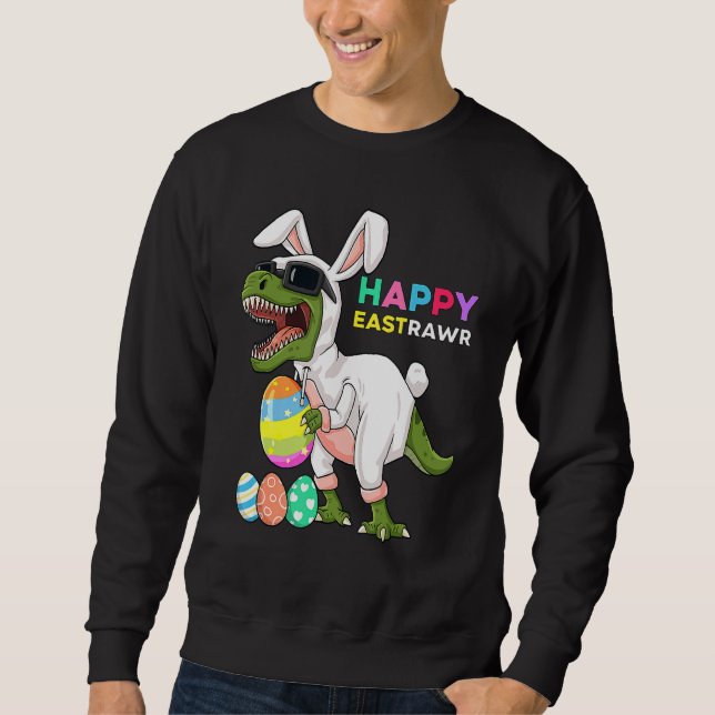 Lycklig Eastrawr Rex Påskhare Dinosaur Eggs Boys Lång Ärmad Tröja (Framsida)