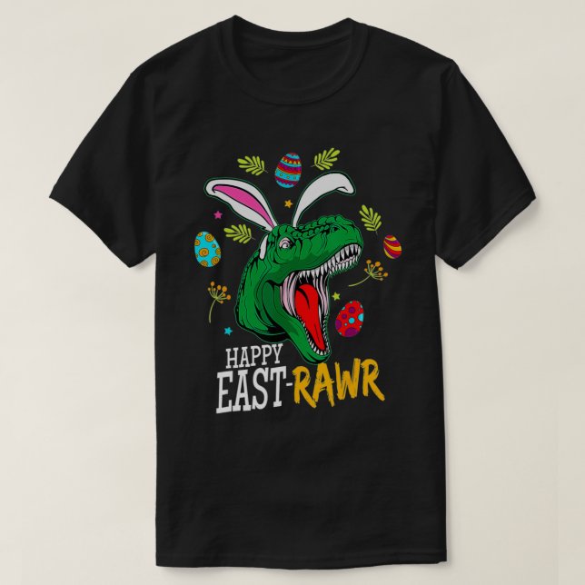 Lycklig Eastrawr t re dosinosaur Påskhare Egg Boy T Shirt (Design framsida)