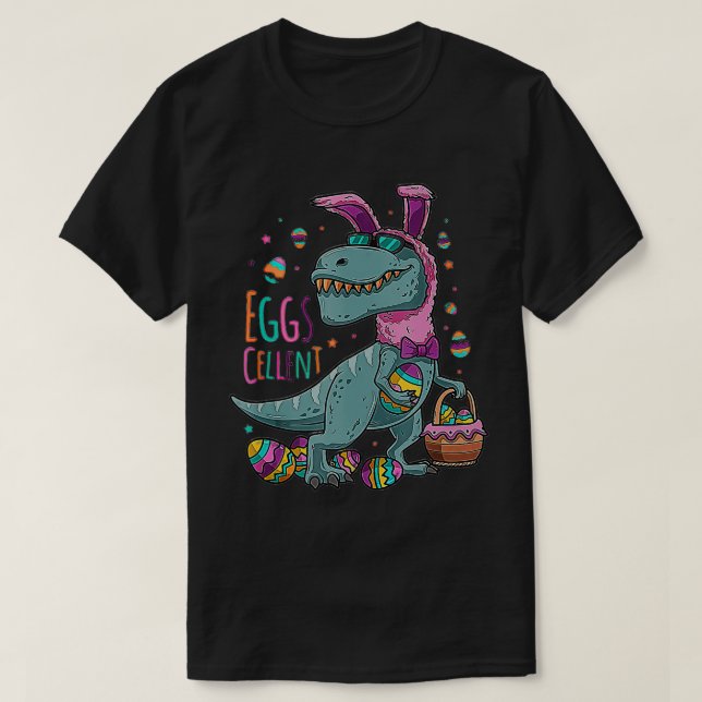 Lycklig Eastrawr t Rex Dinosaur Påskhare Egg Cel Shirt (Design framsida)