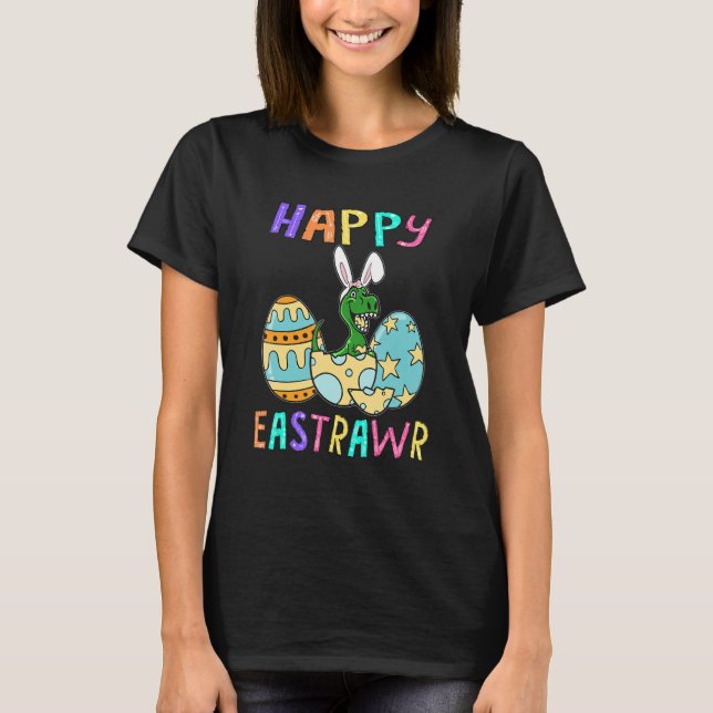 Lycklig Eastrawr T Rex Dinosaur Påskhare Egg Cos Shirt (Framsida)