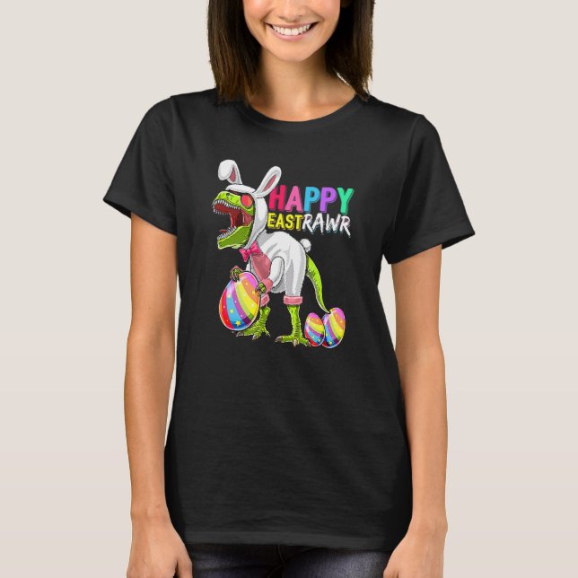Lycklig Eastrawr T Rex Dinosaur Påskhare Egg Cos Shirt (Framsida)