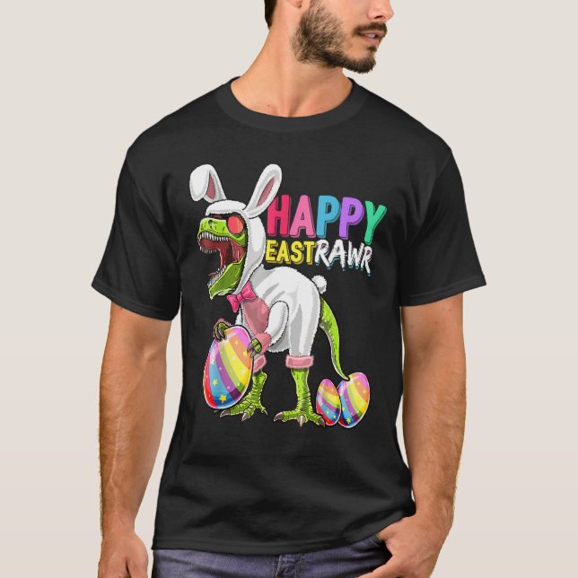 Lycklig Eastrawr T Rex Dinosaur Påskhare Egg Cos Shirt (Framsida)