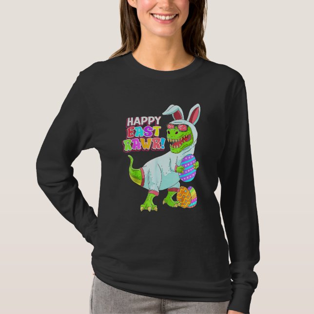 Lycklig Eastrawr T Rex Dinosaur Påskhare Egg Cos Shirt (Framsida)