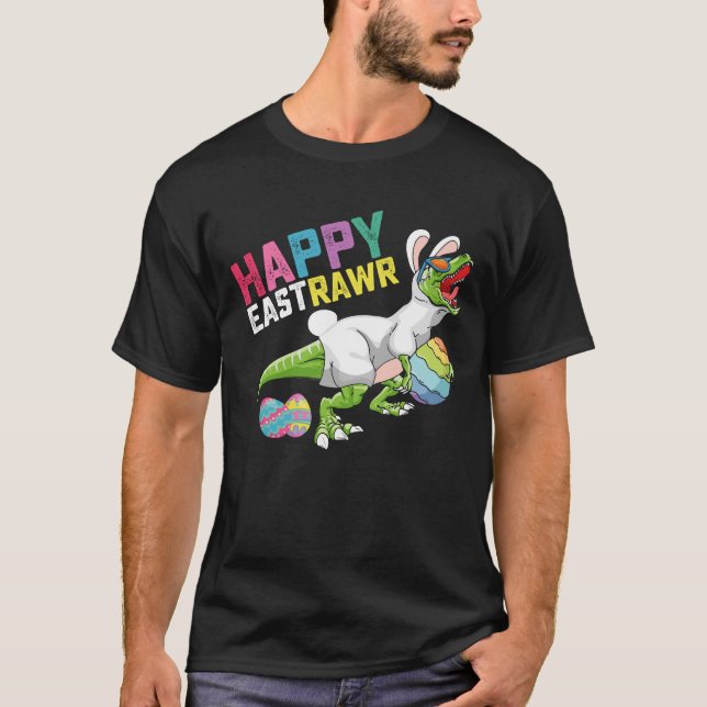 Lycklig Eastrawr t Rex Dinosaur Påskhare Egg T Shirt (Framsida)