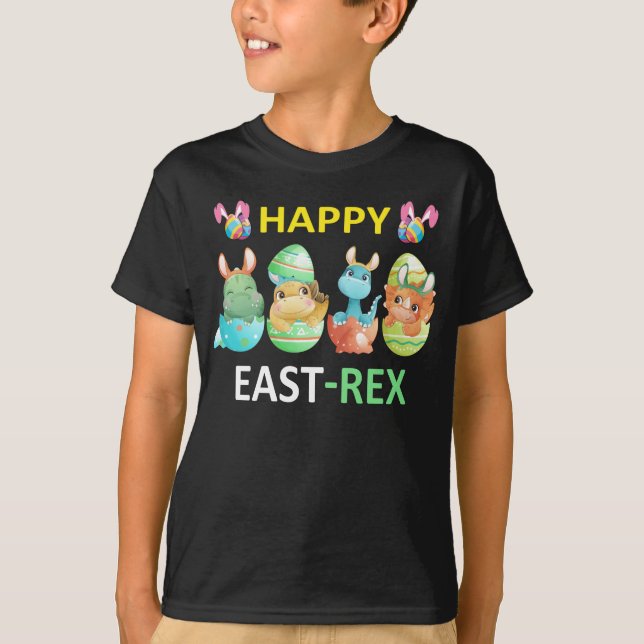 Lycklig Eastrawr T-Rex Dinosaur Påskhare Egg T Shirt (Framsida)
