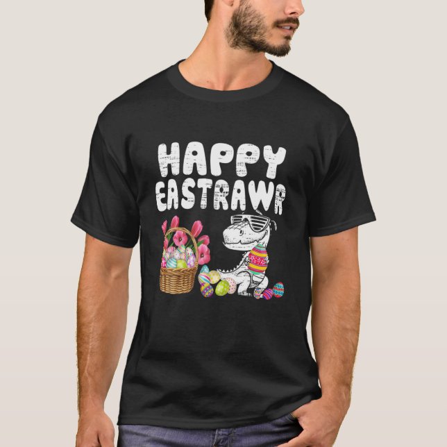 Lycklig Eastrawr t Rex Dinosaur Påskhare Egg Tod Shirt (Framsida)