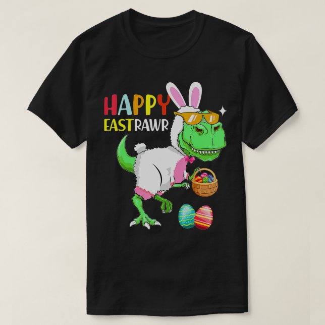 Lycklig Eastrawr t Rex Dinosaur Påskhare Öron Eg T Shirt (Design framsida)