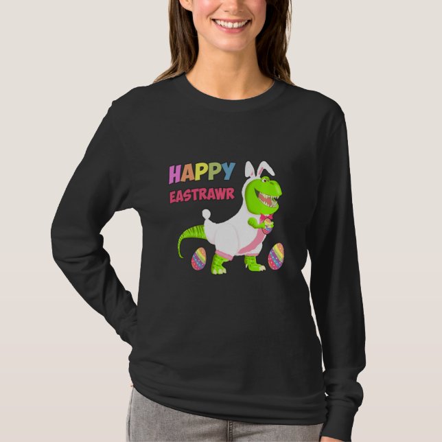 Lycklig Eastrawr t Rex Kids Shirt Dinosaur Påsk Bu T Shirt (Framsida)