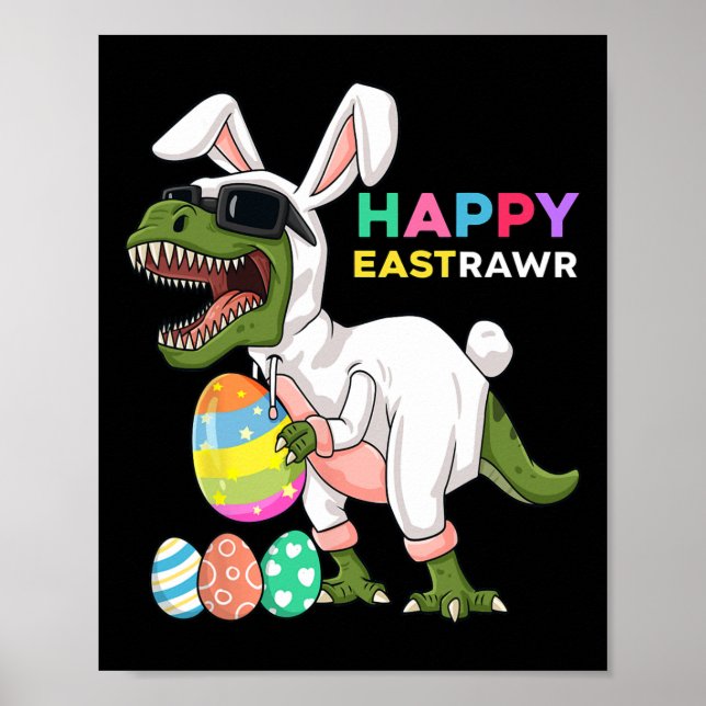 Lycklig Eastrawr T Rex Påskhare Dinosaur Eggs Bo Poster (Framsidan)