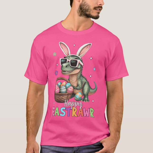 Lycklig Eastrawr T Rex Påskhare Dinosaur Eggs Bo Shirt (Framsida)