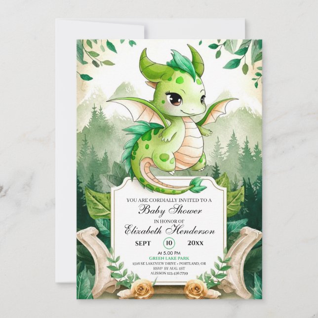 Lycklig Editable Dragon Baby Shower Inbjudningar (Framsida)