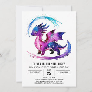 Lycklig Editable Dragon Digital Boy Birthday Inbjudningar