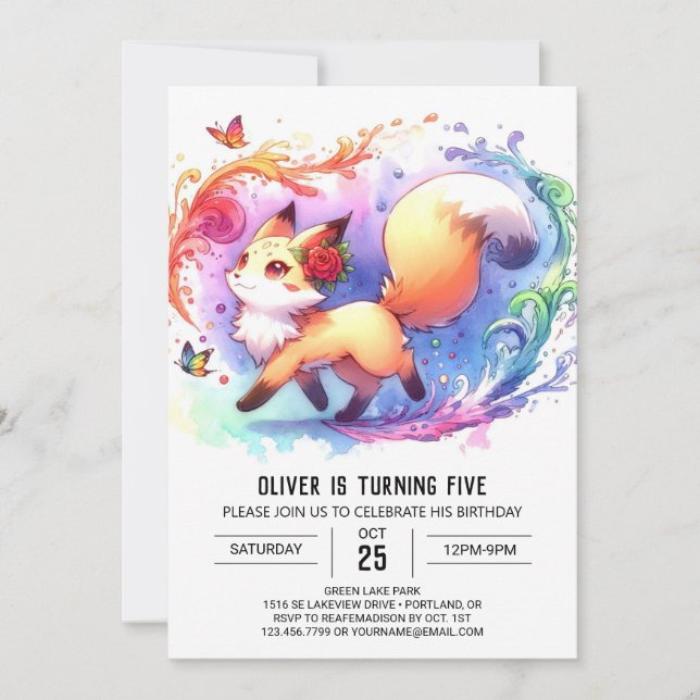 Lycklig Editable Fox Birthday Inbjudningar (Framsida)