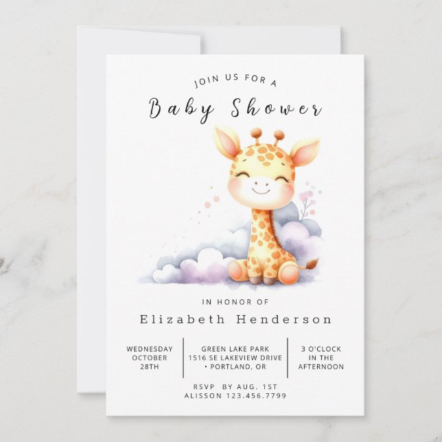 Lycklig Editable Giraffe Baby Shower Inbjudningar (Framsida)