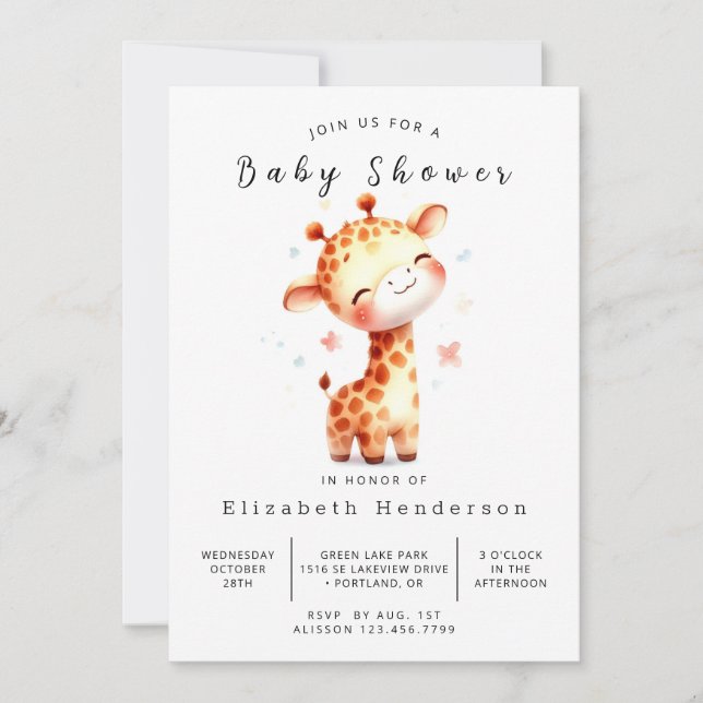 Lycklig Editable Giraffe Baby Shower Inbjudningar (Framsida)