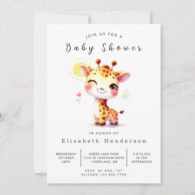 Lycklig Editable Giraffe Baby Shower Inbjudningar (Framsida)