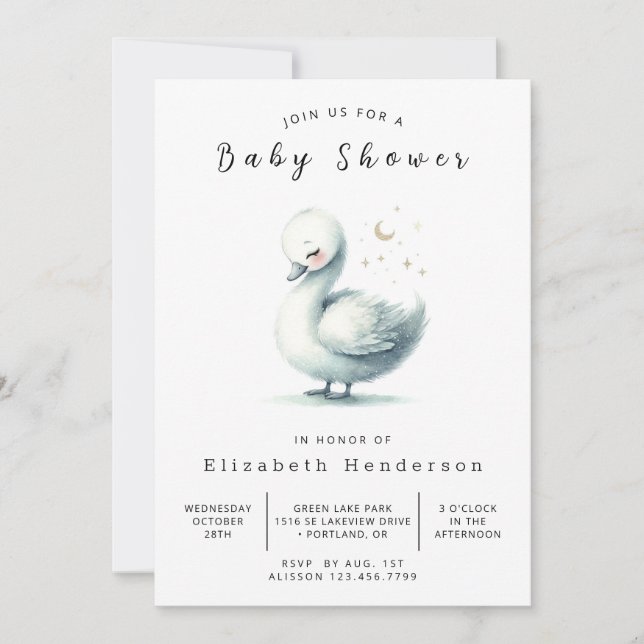 Lycklig Editable Svan Baby Shower Inbjudningar (Framsida)
