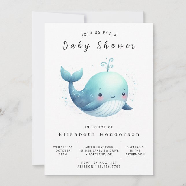 Lycklig Editable Whale Baby Shower Inbjudningar (Framsida)