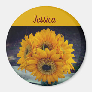 Lycklig eget namn Solblommor Magnet