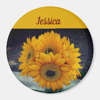 Lycklig eget namn Solblommor Magnet