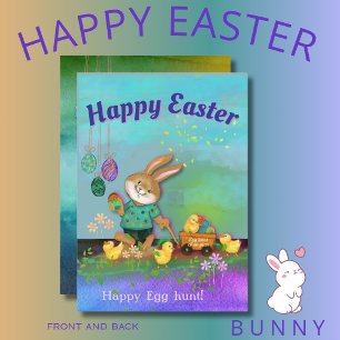Lycklig Egg Hunt Bunny & Chickar Julkort