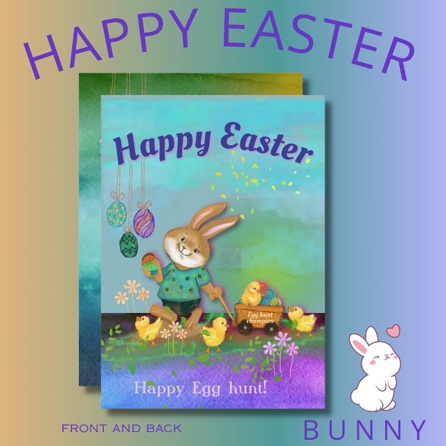 Lycklig Egg Hunt Bunny & Chickar Julkort (Happy Egg Hunt Bunny & Chicks Holiday Card)