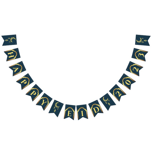 Lycklig Eid 2023 Navy Modern Eid Dekoration Banner Vimplar (Alla)