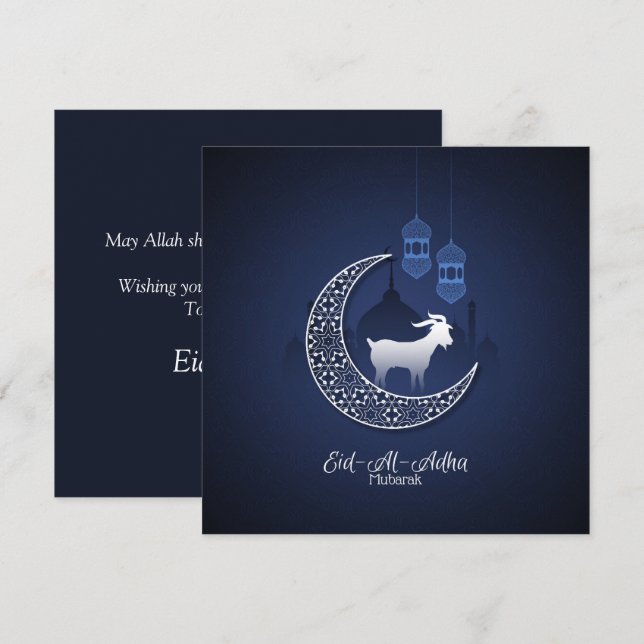 Lycklig Eid Al Adha Mubarak Blue Goat Islamic Julkort (Fram/baksida)