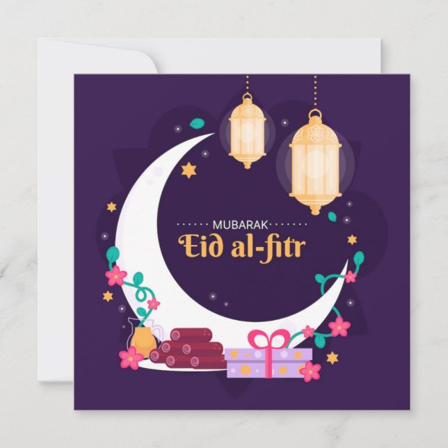 Lycklig Eid Al-Fitr Mubarak Måne Julkort (Framsida)