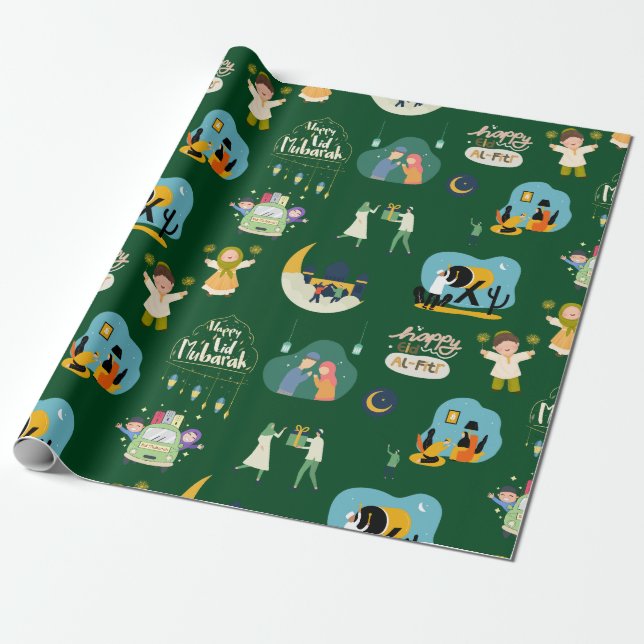 Lycklig Eid Al-Fitr Mubarak Wrapping Papper Presentpapper (Utrullad)
