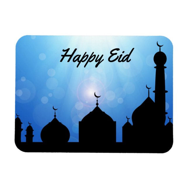 Lycklig Eid Mosque med solstrålar - Flexibel magne Magnet (Horisontell)
