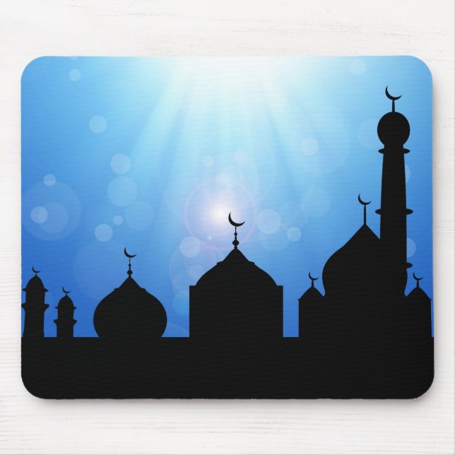 Lycklig Eid Mosque med solstrålar Musmatta (Framsidan)