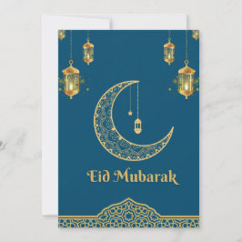 Lycklig Eid Mubarak Blue och Golden Crescent Julkort