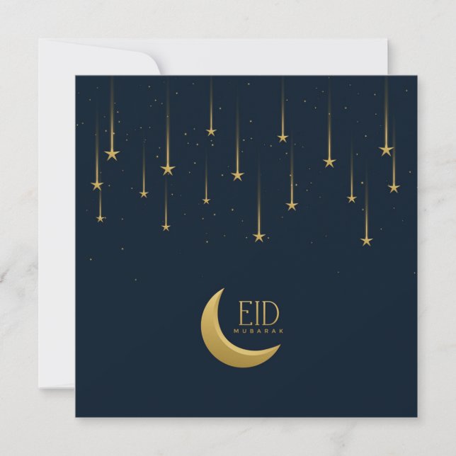 Lycklig Eid Mubarak Crescent Star Guld Blue Julkort (Framsida)