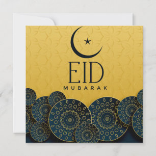 Lycklig Eid Mubarak Cresent Star Guld Blue Mönster Julkort