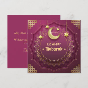 Lycklig Eid Mubarak Cresent Star Guld Lila Julkort
