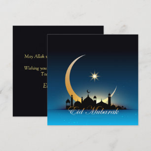 Lycklig Eid Mubarak Cresent Star Mosque black Blue Julkort