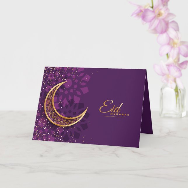 Lycklig Eid Mubarak Golden Crescent Confetti Lila Kort (Orkide)