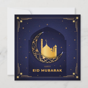 Lycklig Eid Mubarak Guld Crescent Star Mosque Blue Julkort