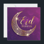 Lycklig Eid Mubarak Lila och Golden Crescent Julkort<br><div class="desc">Skicka ditt bästa önskemål för Eid till din familj, dina vänner och dina kära genom att skicka vårt vackra Eid Mubarak-hälsningskort med en lysande crescent och Eid Mubarak har skrivit i snyggtens kalligrafi. Den har vackert Eid önskemål "May Allah duscha dig med välsignelser den här Eid Wishing you lycka och...</div>