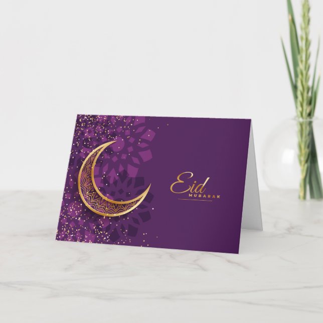 lycklig eid mubarak med måne och sparkler helgkort (Framsida)