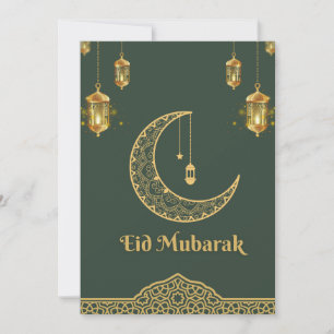 Lycklig Eid Mubarak Mörk grönt och Golden Crescent Julkort