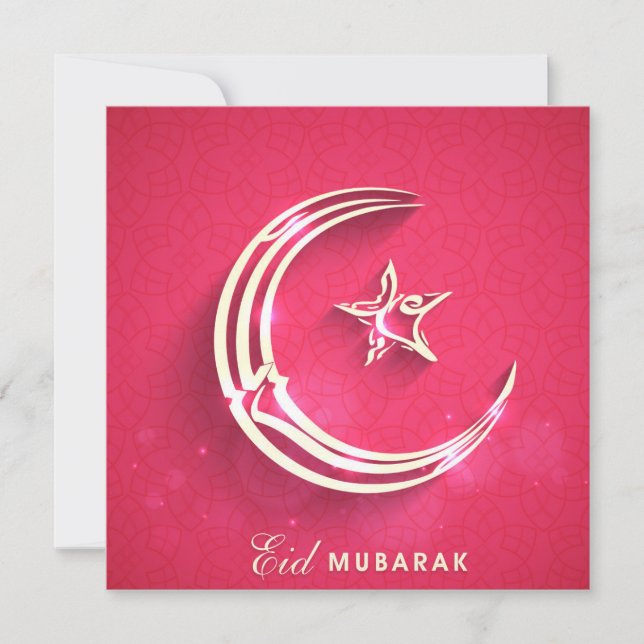 Lycklig Eid Mubarak Rosa och White Crescent och St Julkort (Framsida)