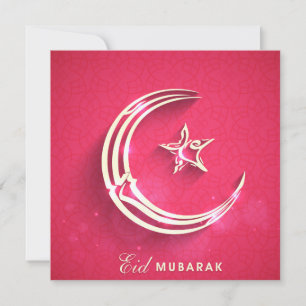 Lycklig Eid Mubarak Rosa och White Crescent och St Julkort