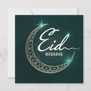 Lycklig Eid Mubarak Shinning Crescent White Grönt Julkort
